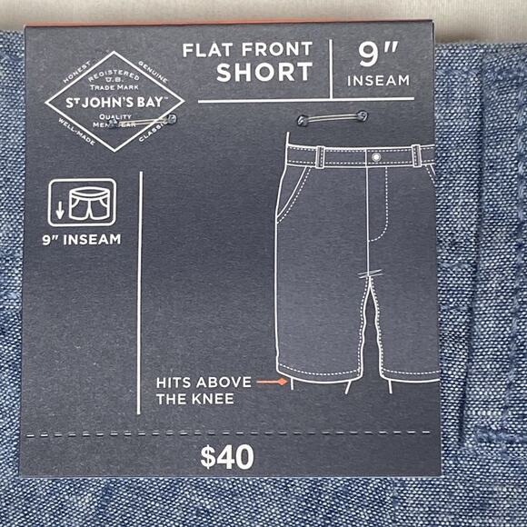 St John’s Bay Shorts Men’s Size 40 Navy Linen Blend Flat Front 9" Inseam NEW - Picture 3 of 6